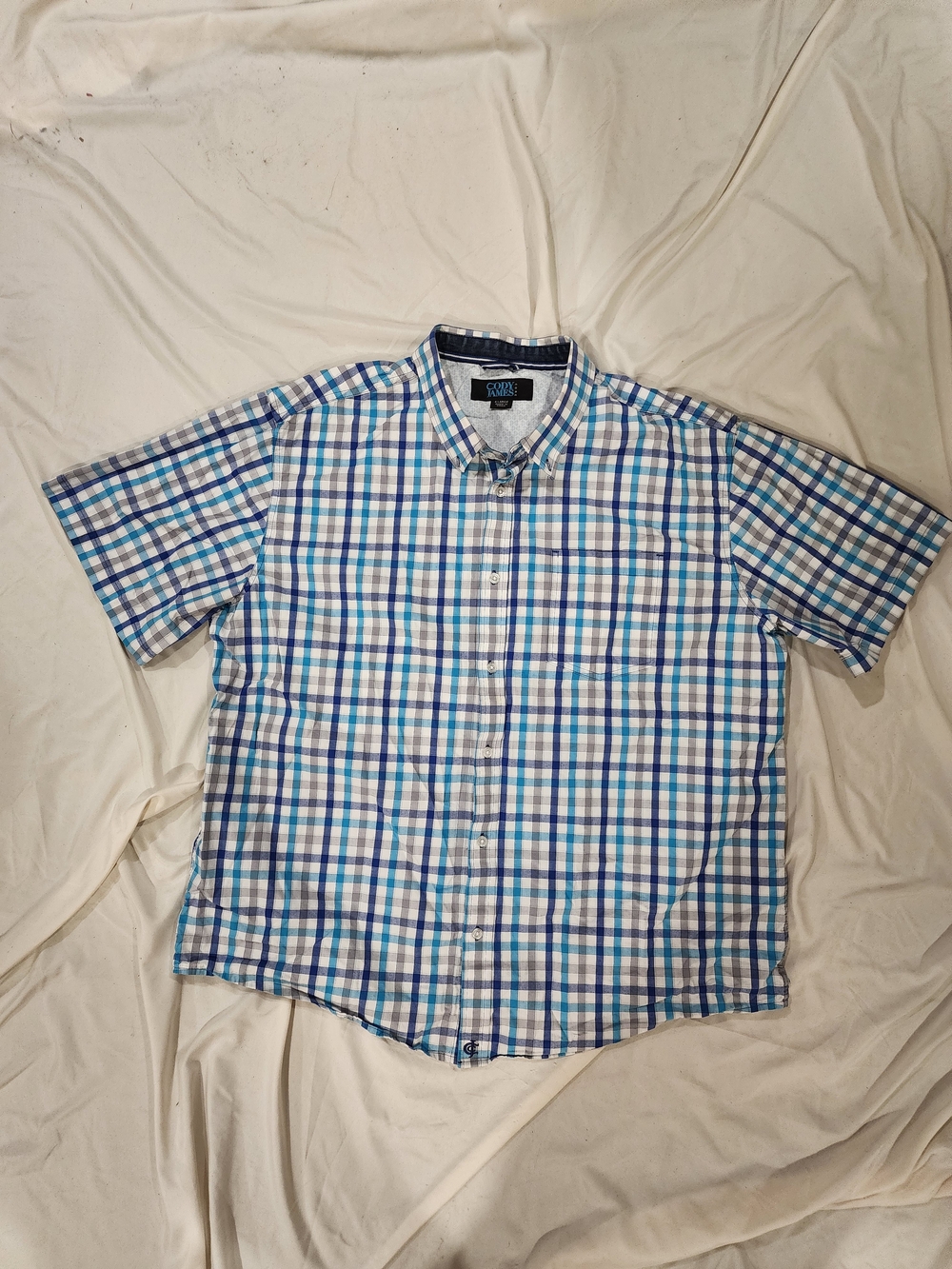 Cody James Short-Sleeve Blue Plaid Button-Down Shirt